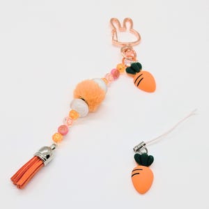 Carrot Keychain+ Phone Charm Set | Carrot Orange Keychain, Bunny Carrot Phone Charm, Purse Charm, Carrot Charm Cute Beaded Keychain Easter
