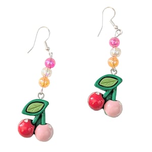 Lesbian Pride Cherry Beaded Earrings | Cherry Earrings Gift for Her, Dangle Earrings, Subtle Pride Flag Lesbian Colors, Pride Earrings