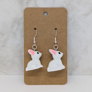 White Bunny Earrings | Bunny Easter Earrings Gift for Her, Easter Bunny Dangle Earrings, Easter Gift, Spring Earrings Cute Bunny Rabbit