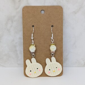 Easter Bunny Earrings | White Bunny Earrings Gift for Her, Easter Bunny Dangle Earrings, Easter Gift, Spring Earrings Cute Bunny Rabbit