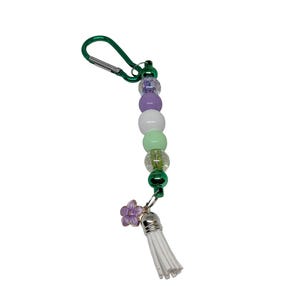 Genderqueer Pride Beaded Keychain | Green White Purple Beads, Subtle Pride Bag Charm with Caribiner