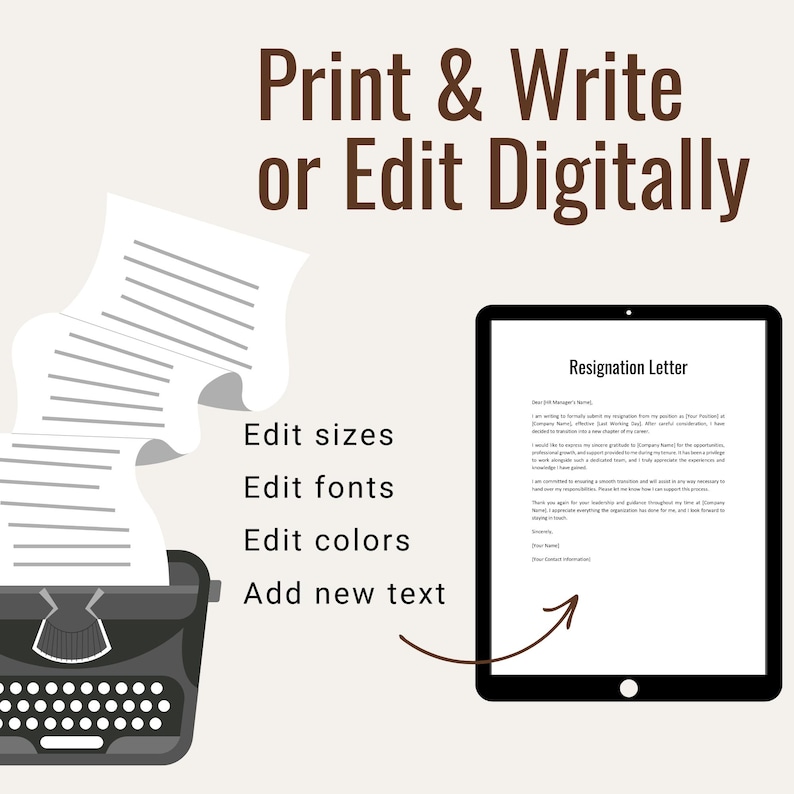 Modèle de lettre de démission modifiable | MS Word, Google Docs, PDF (téléchargement instantané) image 4