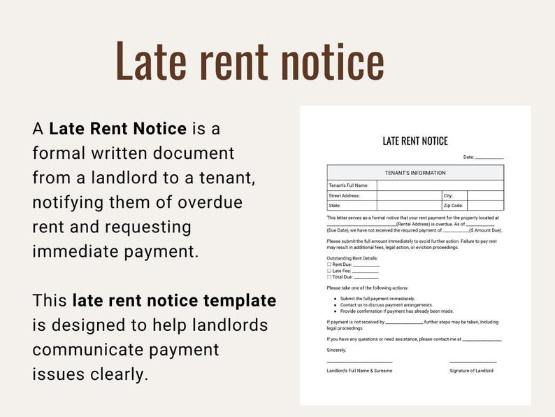 Editable Late Rent Notice Template | Landlord Letter (PDF, Word, Google ...