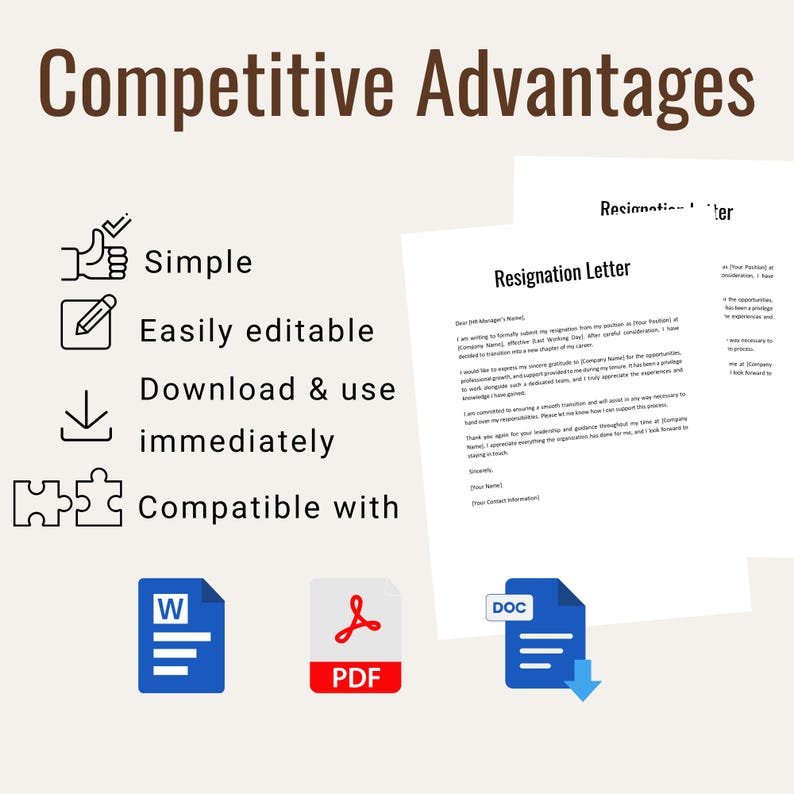 Modèle de lettre de démission modifiable | MS Word, Google Docs, PDF (téléchargement instantané) image 5