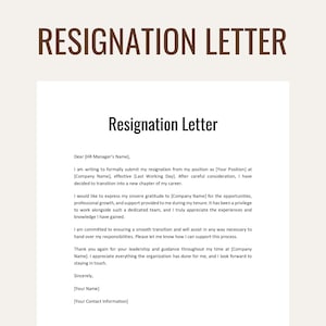 Plantilla de carta de renuncia / Ejemplo de carta de renuncia editable / Descarga instantánea / MS Word Google Docs PDF