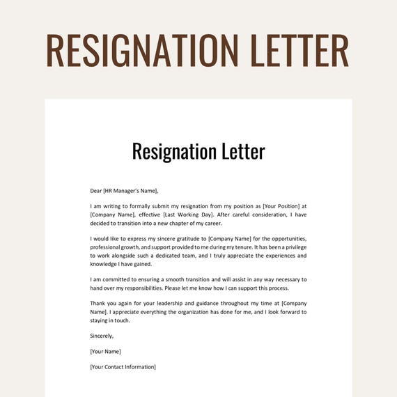 Editable Resignation Letter Template | MS Word, Google Docs, PDF (Instant Download)
