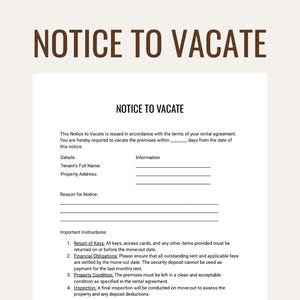 Aviso de desalojo del propietario al inquilino / Plantilla de aviso de 30 días / Archivo editable en MS Word, Google Docs, PDF / Descarga instantánea