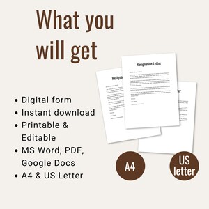 Modèle de lettre de démission modifiable | MS Word, Google Docs, PDF (téléchargement instantané) image 3