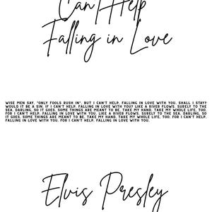 Elvis Presley ‘Can’t Help Falling in Love’ Lyric Word Art | Custom Printable Wall Art