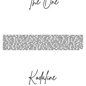 Kodaline “The One”  Lyric Word Art | Custom Printable Wall Art
