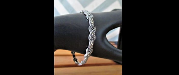 Sterling Silver Marcasite "Hugs & Kisses" Link Bracelet