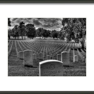 Jefferson Barracks Cemetery fine art print, black and white photography cemetery, cemeteries, soldiers, graveyard photo, veterans cemetery image 2