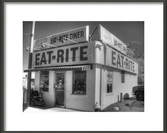 Eat Rite Diner, Black and white diner, diner photography, St. Louis Photography, vintage diner, kitchen home decor, St. Louis Missouri