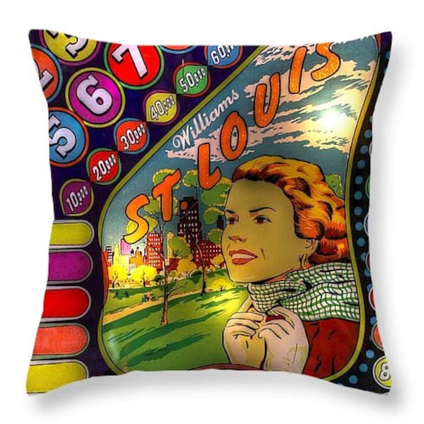 throw pillow st. Louis, pinball pillow, pinball home decor, St. Louis home decor, decorative pillow, pillow case, pinball machine pillow