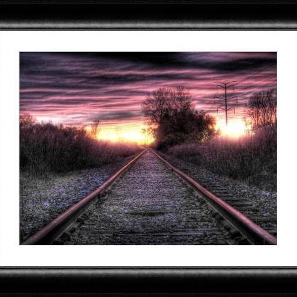 Pantone Rose quartz home decor railroad train sunset photo