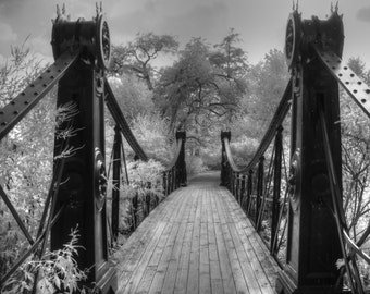 Steam Punk victorian bridge forest park, fine art photography, black and white photography, Victorian photography, feng shui home  decor