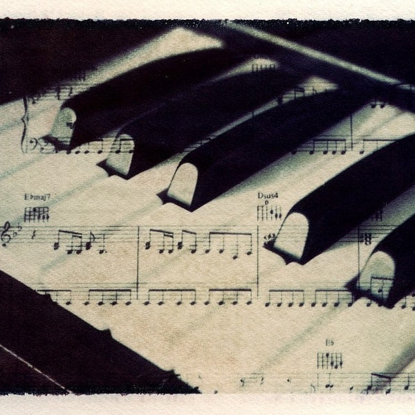 Polaroid transfer, piano, music, keyboard, fine art photography, music home decor, original polaroid transfer, piano home decor, photo piano