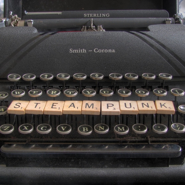 set of 3 Steampunk greeting cards typewriter scrabble