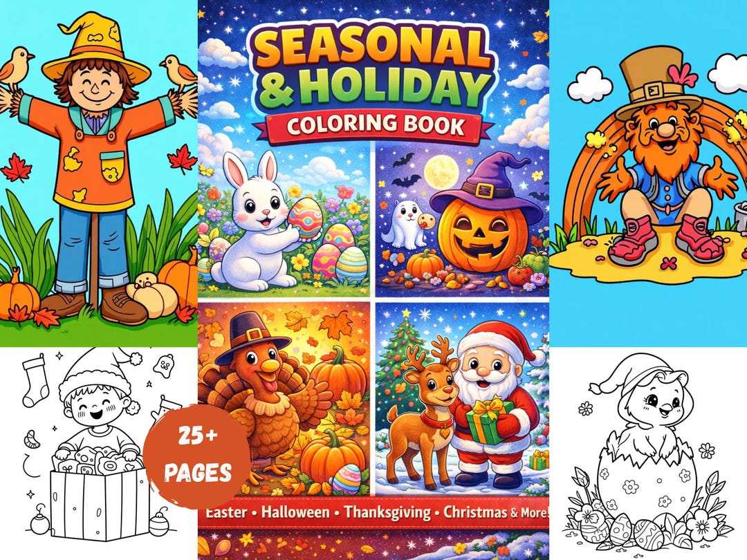 Seasonal Holiday Coloring Book for Kids – 25+ Festive Pages (easter ...