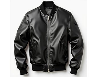 Men’s Black Leather Bomber Jacket – Genuine Cowhide Stylish Outerwear