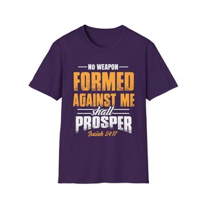 Inspirational Faith T-Shirt: "No Weapon Formed Against Me Shall Prosper" - Perfect for Gifts, Motivational Wear, Church Events, image 7