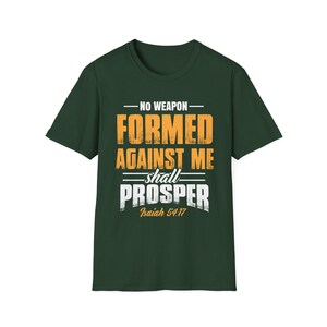 Inspirational Faith T-Shirt: "No Weapon Formed Against Me Shall Prosper" - Perfect for Gifts, Motivational Wear, Church Events, image 3