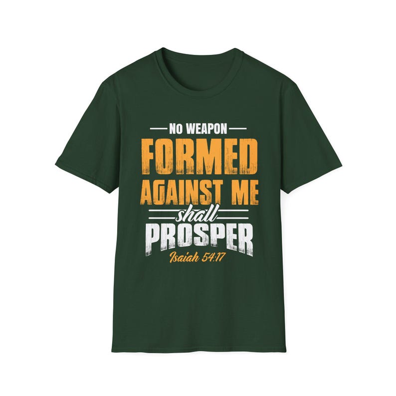 Inspirational Faith T-Shirt: "No Weapon Formed Against Me Shall Prosper" - Perfect for Gifts, Motivational Wear, Church Events, image 3