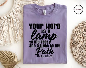 Your Word is a Lamp to My Path, Christian Cotton T-shirt, Bible Verse Shirt, Religious Graphic Top, Inspirational Quote Apparel