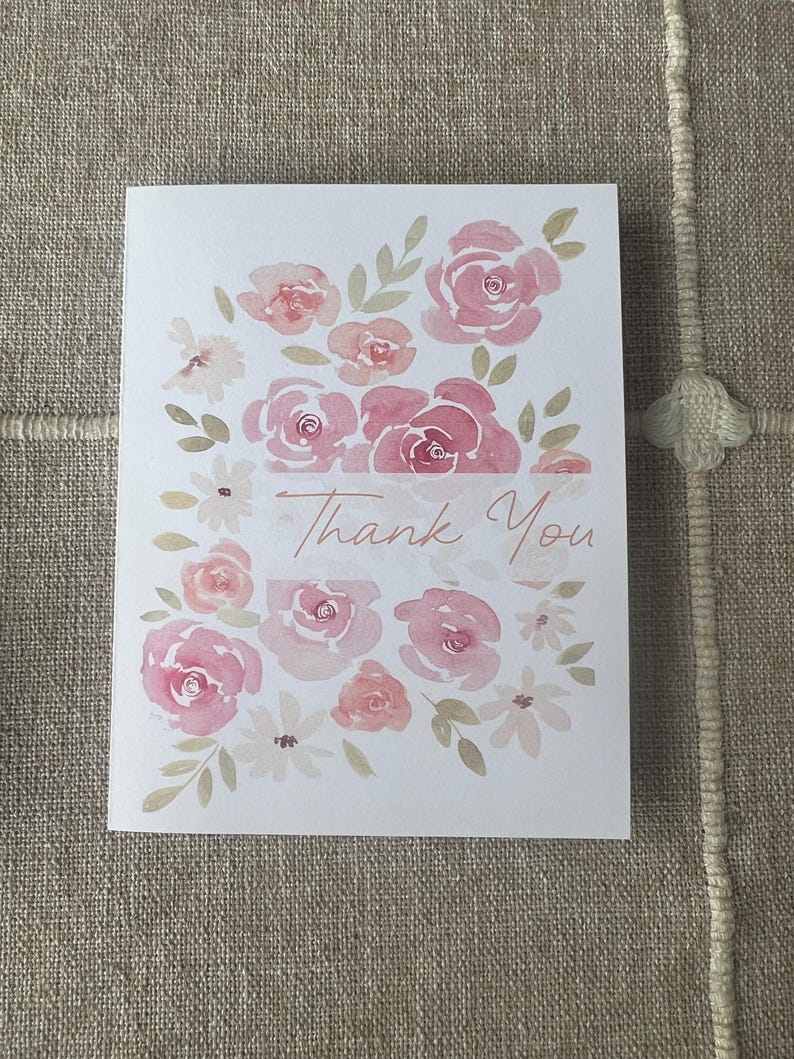 Pink Floral Greeting Card | Printable Watercolor Thank You Card - Etsy