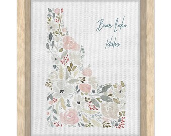 Framed Floral Idaho Map Art | Custom City Watercolor Print (8x10 or 11x14)