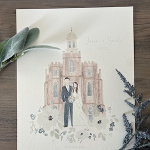 Custom LDS Temple Wedding Portrait | Custom Wedding Gift | Newlywed Marriage Painting