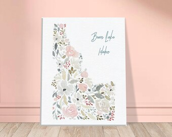 Idaho State Floral Watercolor Canvas | Idaho Wall Art | Personalized Location Name