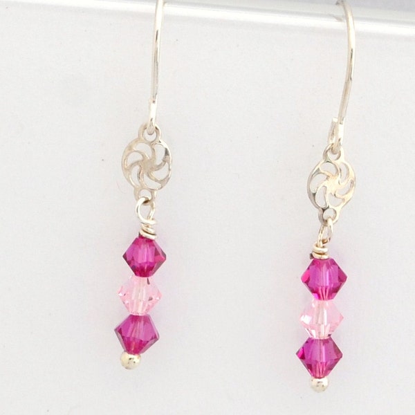 Sterling Silver and Pink Swarovski Chandelier Earrings