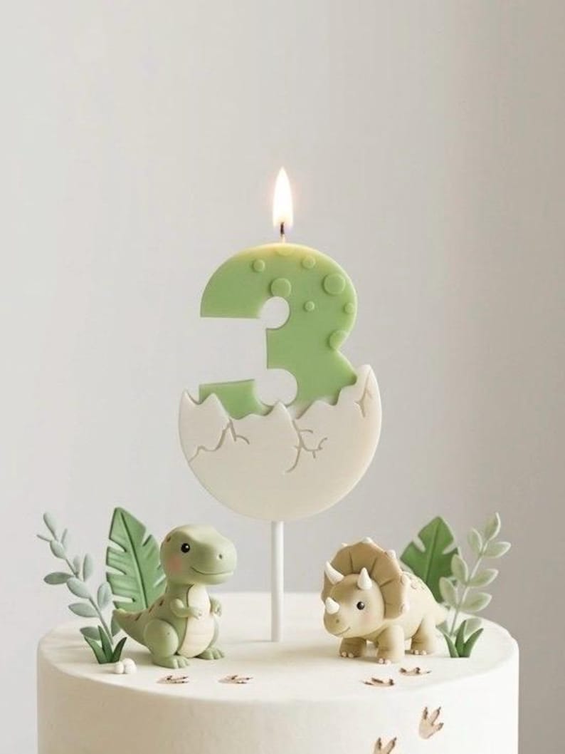Dinosaurier-Geburtstagskerze, Zahlen-Kuchenaufsatz, Jurassic-Partydeko, Babyparty-Geschenk, Kinderfeier Bild 1