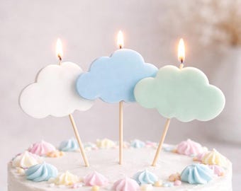 Cloud Birthday Cake Candles, Pastel Baby Shower Topper, Sky Theme Nursery Celebration