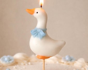 Goose Cake Topper, Baby Shower Decor, Birthday Candle, First Bday, Pastel Bow, Custom Age