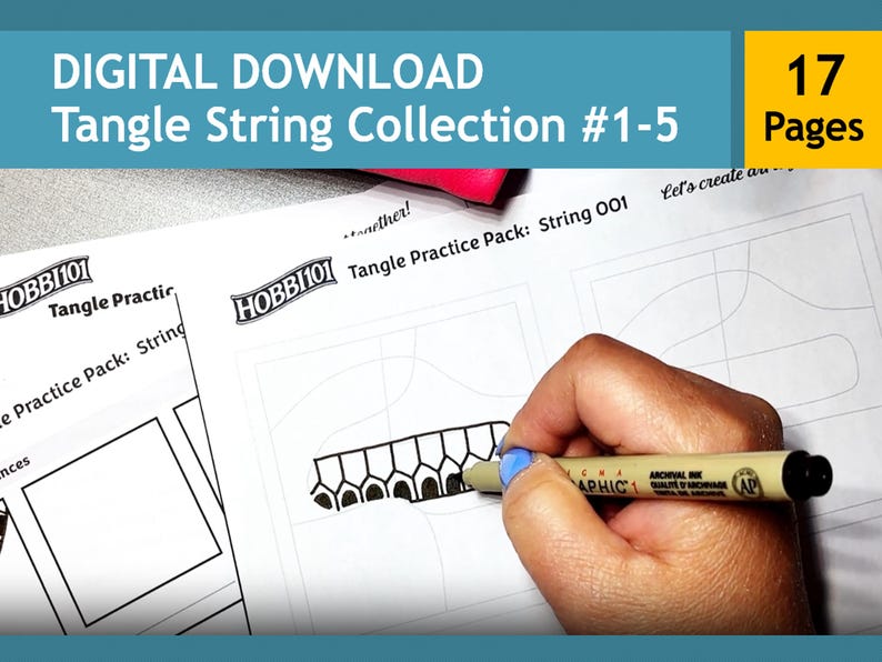 Zentangle Practice Sheets Template Pack: String Collection #1 - 5 ...