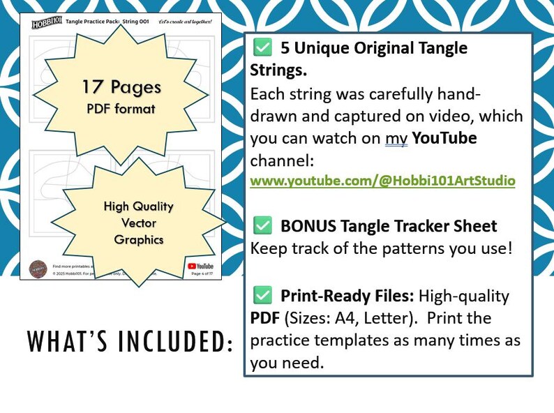 Zentangle Practice Sheets Template Pack: String Collection #6 - 10 ...