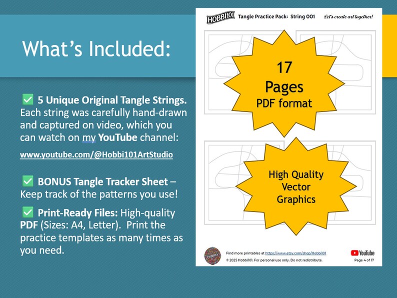 Zentangle Practice Sheets Template Pack: String Collection #1 - 5 ...