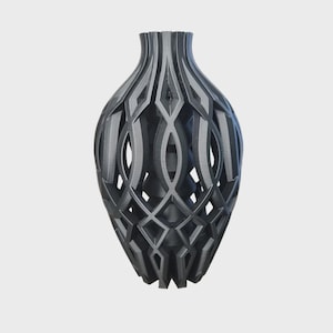 Lattice Shadow Black Vase - Modern Geometric Decor Sculpture