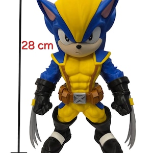 Sonic x Wolverine Mashup 3D-utskriven staty Soniverine 29 cm hög Claws-figur