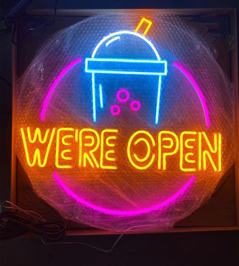 BOBA Neon We’re Open Neon Boba Tea Neon Signs Custom | Etsy