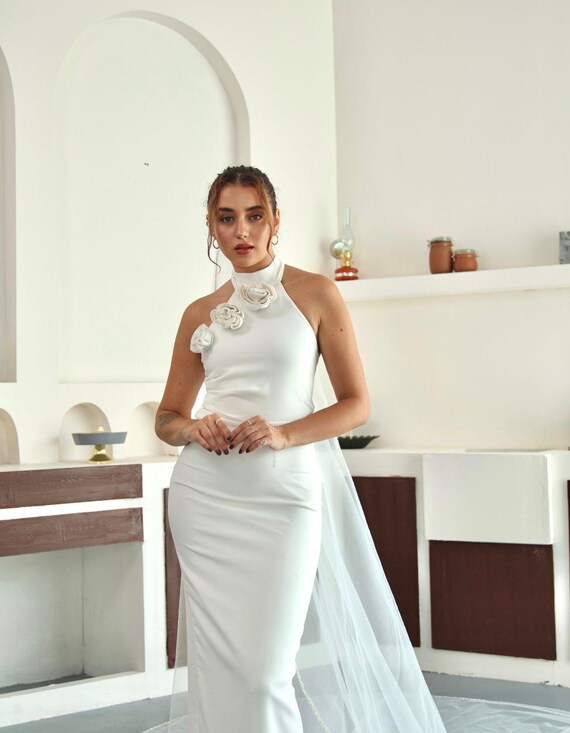 slim fit dress slacks V-NECK HALTER FITTED WEDDING GOWN main image 1