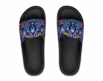 Trippy Vision Men's Slide Sandals, Psychedelic Pool Shoes