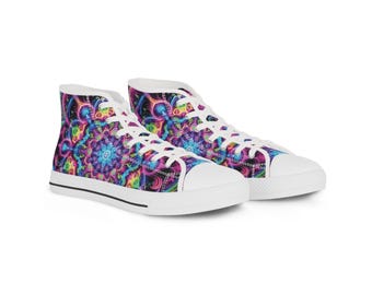 Zapatillas altas Trippy Visions Co., zapatos psicodélicos, calzado de moda, zapatillas únicas de regalo, zapatillas altas coloridas, psicodélicas
