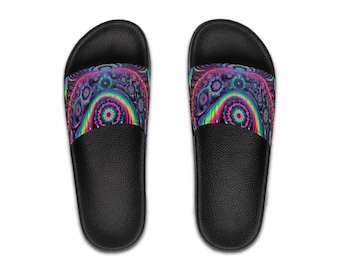Men's Psychedelic Slide Sandals, Vibrant Poolside Footwear