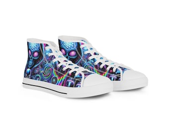 Zapatillas altas Trippy Visions Co., zapatos psicodélicos, calzado de moda, zapatillas únicas de regalo, zapatillas altas coloridas, psicodélicas