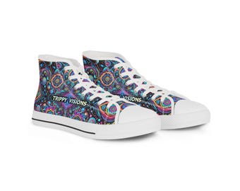 Trippy Visions Co High Top Sneakers, Psychedelic Fashion Footwear