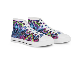Trippy High Top Sneakers, Psychedelic Fashion Footwear