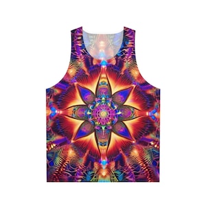 Psychedelic Mandala Print Tank Top, Trippy Visions Unisex Hippie Shirt, Festival Wear, Boho Clothing, Yoga Apparel